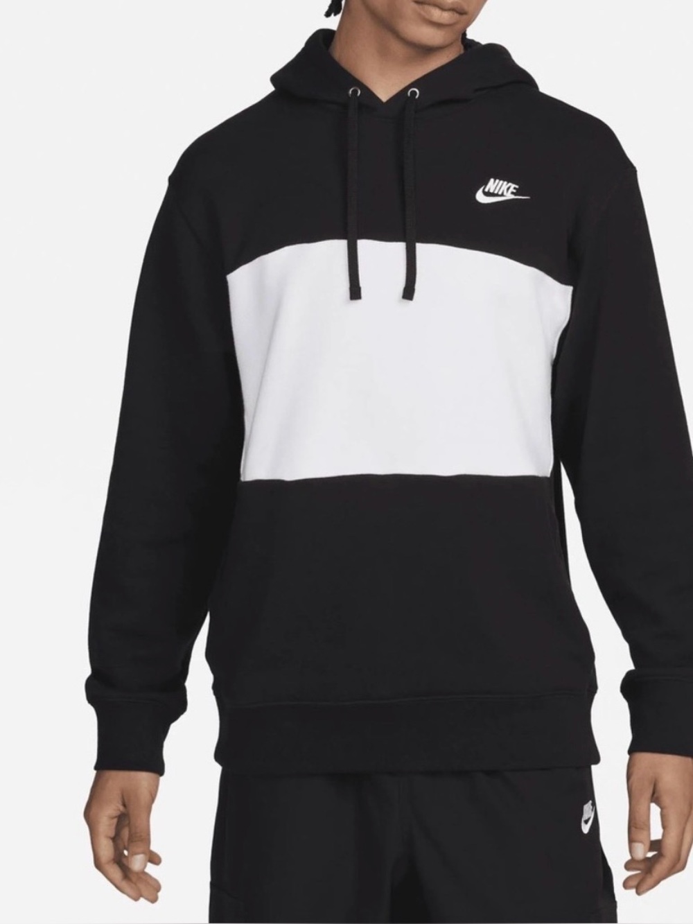 Nike Club Fleece Colorblock Hoodie Black White Men’s M FB7416-010